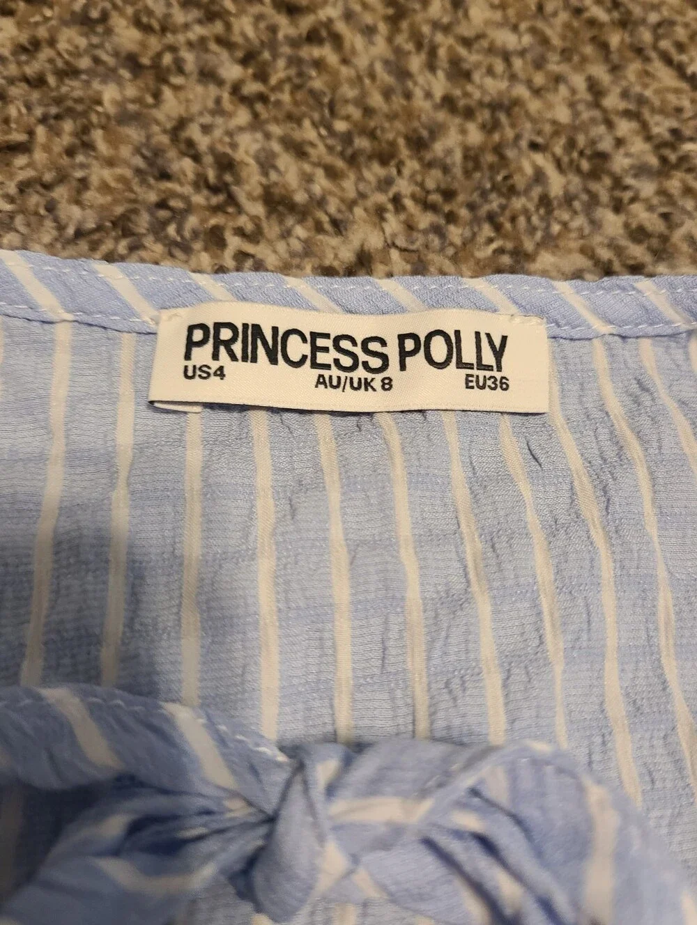 Princess Polly Blue And White Stripe Top With Front Ties Size 4